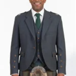 Scottish Charcoal Tweed Wool Argyle Jacket with Vest Front View