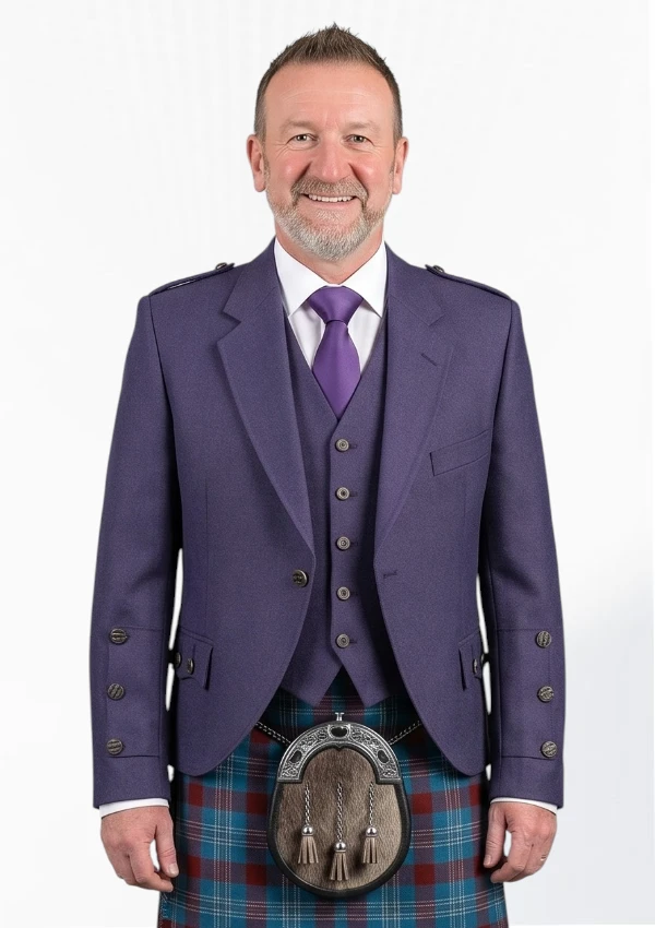 Scottish Tweed Wool Argyle Jacket with Vest Front View