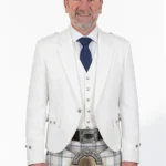 White Tweed Wool Argyle Jacket with Vest Front View