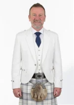 White Tweed Wool Argyle Jacket with Vest Front View