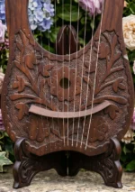 Brown Flower Engraved Lyre Harp