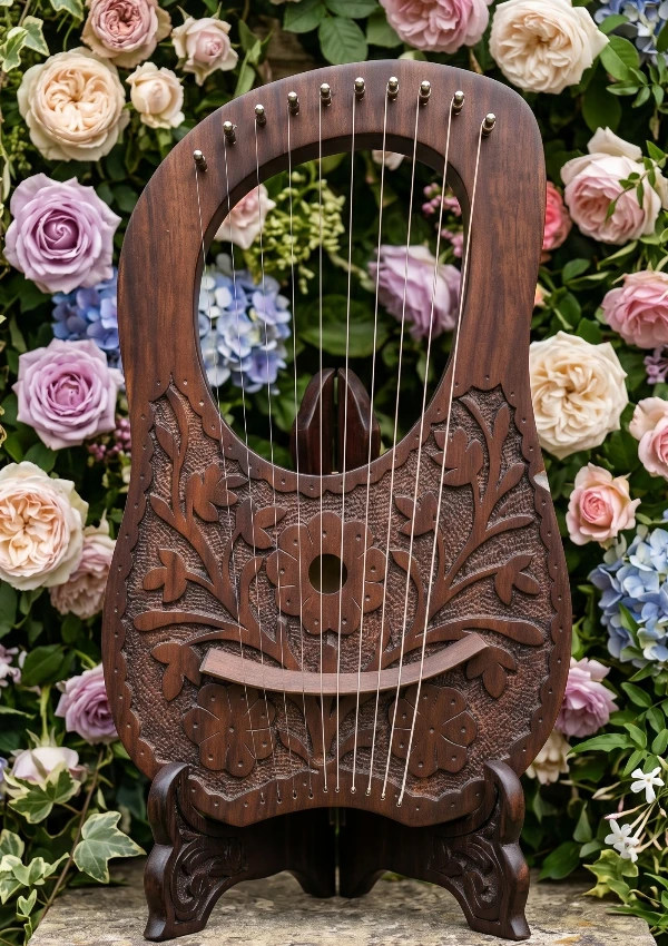Brown Flower Lyre Harp
