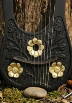 Golden Flower Engraved Black Lyre Harp
