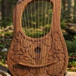 Leaf Brown Lyre Harp Front View