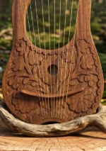 Leaves Brown Engraved Lyre Harp