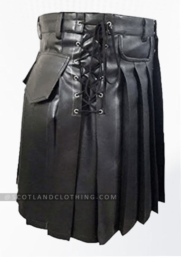Real Cow Leather Kilt Scottish Wrap Style Pleated with White Piping LARP LGBTQ 