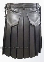 Premium Quality Black Custom Made Leather Utility Kilt Design 57