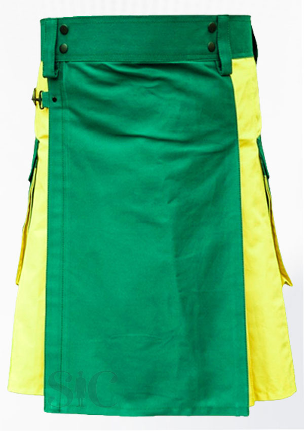 Premium Quality Green & Yellow Utility Kilt Design 112