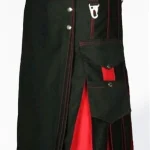 Premium Quality Traditional Scottish Black & Red Hybrid Kilt