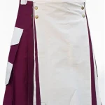 Premium Quality White & Burgundy Cotton Utility Kilt