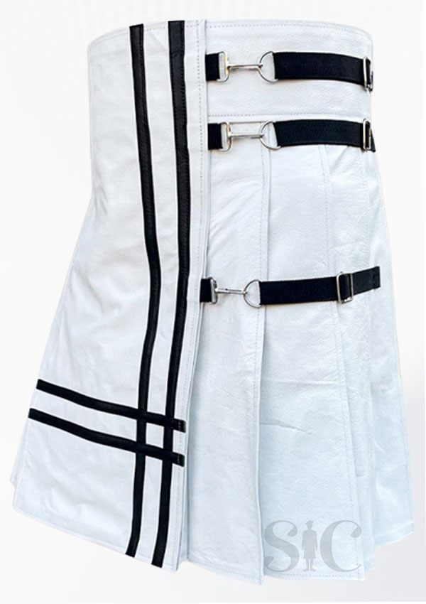 Premium Quality White Leather Kilt Design 51