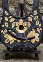 Scottish Golden Flowers Engraved Lyre Harp