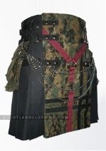 Premium Quality Black Canvas Camouflage Kilt Chains Design 14