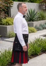 Men's Black and Red Fashion Hyrbid Kilt Side