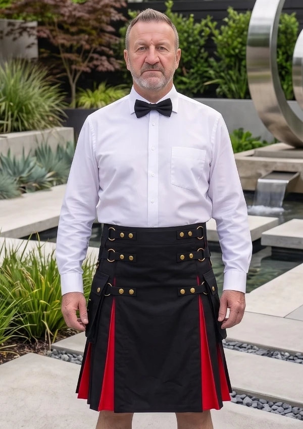 Men's Black and Red Fashion Hyrbid Kilt