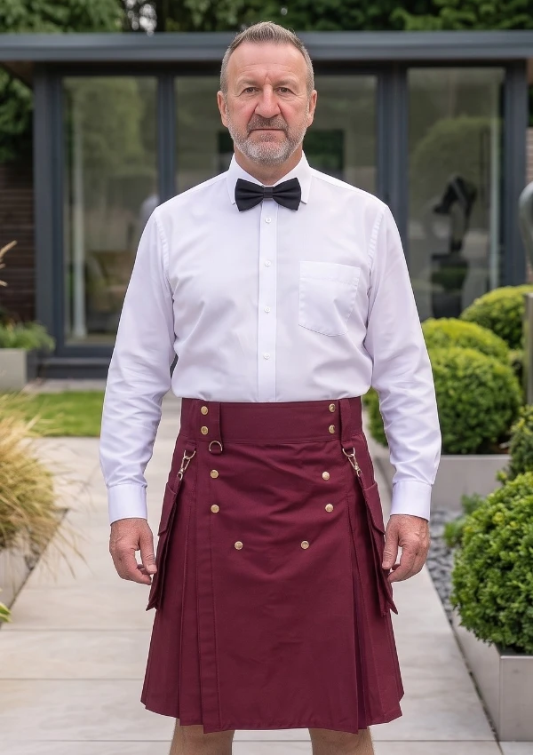 Men's Burgundy Utility Kilt