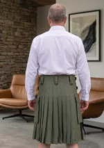 Men's Olive Green Cotton Utility Kilt Back