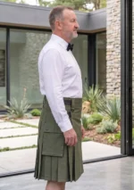 Men's Olive Green Cotton Utility Kilt Side
