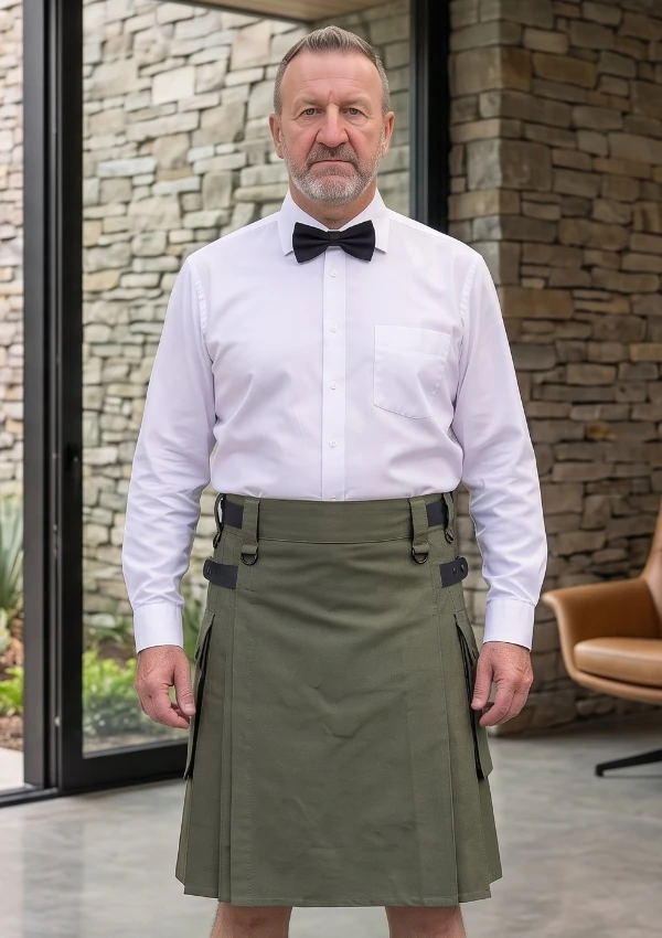Men's Olive Green Cotton Utility Kilt