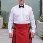 Men's Red Cotton & Black Stewart Tartan Hybrid Kilt