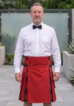 Men's Red Cotton & Black Stewart Tartan Hybrid Kilt