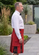Men's Red Cotton & Black Stewart Tartan Hybrid Kilt Side