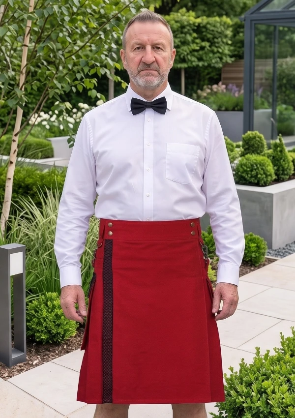 Men's Red Utility Kilt With Net Pockets