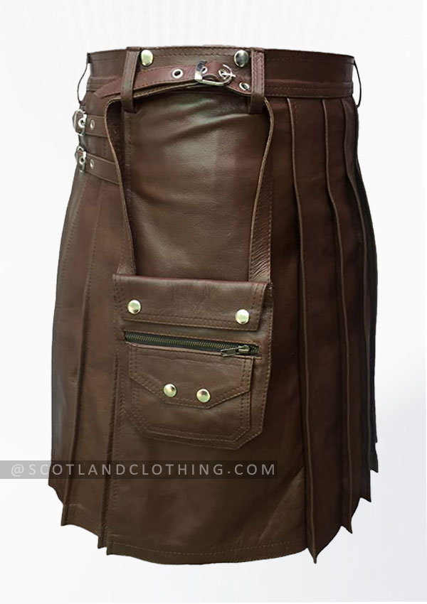 Premium Quality Dark Brown Leather Kilt Design 62