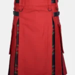 Red Cotton & Black Stewart Tartan Hybrid Kilt