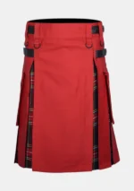 Red Cotton & Black Stewart Tartan Hybrid Kilt