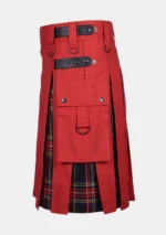 Red Cotton & Black Stewart Tartan Hybrid Kilt Left