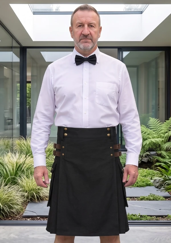 Men's Black Cotton Utility Kilt