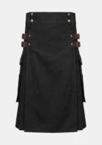 Mens Black Cotton Utility Kilt