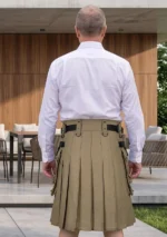 Men's Khaki Cotton Utility Kilt Back