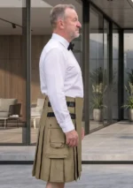 Men's Khaki Cotton Utility Kilt Side