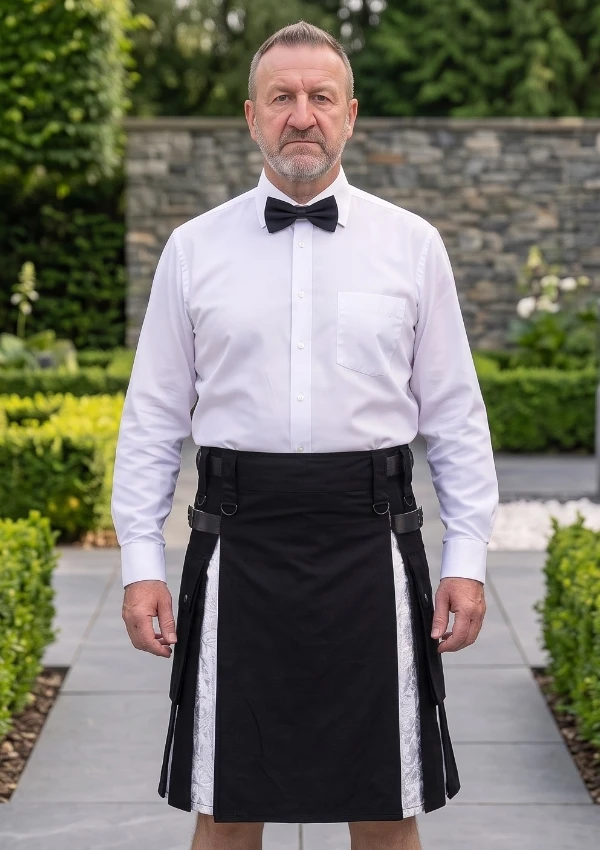 Men's Modern Black & White Utility Kilt