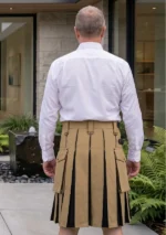 Men's Scottish Khaki Black Hybrid Utility Kilt Back