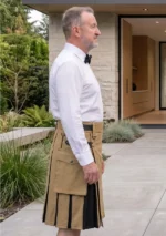 Men's Scottish Khaki Black Hybrid Utility Kilt Side