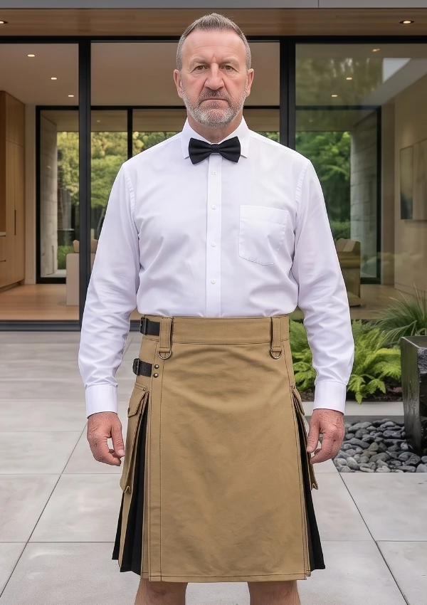 Men's Scottish Khaki Black Hybrid Utility Kilt