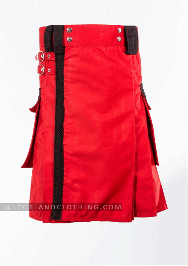 Scottish New Style Red Cotton Utility Kilt Front Design 154