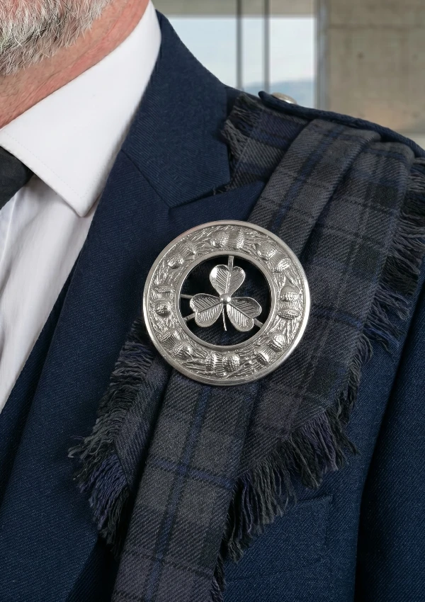 Shamrock Kilt Fly Plaid Brooch