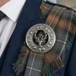 Stag Head Kilt Fly Plaid Brooch