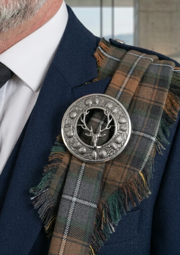 Stag Head Kilt Fly Plaid Brooch