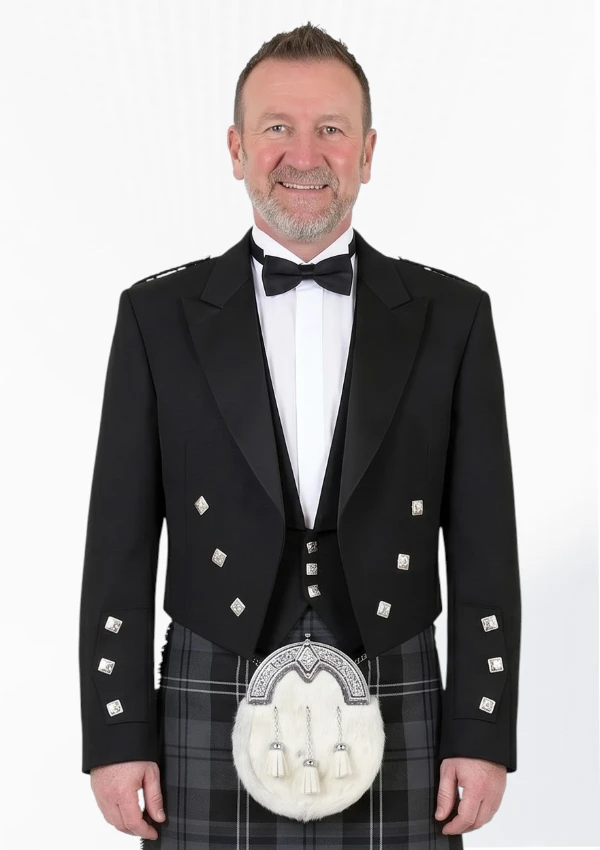 Black Prince Charlie Jacket with Vest Front View