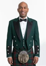 Green Scottish Prince Charlie Jacket with Vest Front View