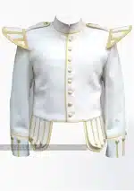 Premium Quality White Bag Pipe Military Drummer Doublet with Golden Trim