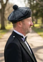 Grey Night Tartan Tam o Shanter Hat Side View