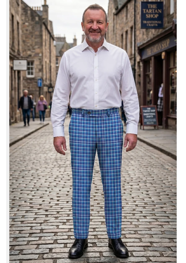 Hand Made Bannockbane Light Blue Tartan Trouser