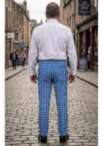 Hand Made Bannockbane Light Blue Tartan Trouser Back