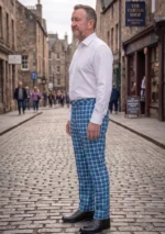 Hand Made Bannockbane Light Blue Tartan Trouser Left